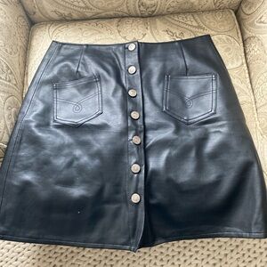 Vintage Black Faux Leather Mini Skirt buttoned